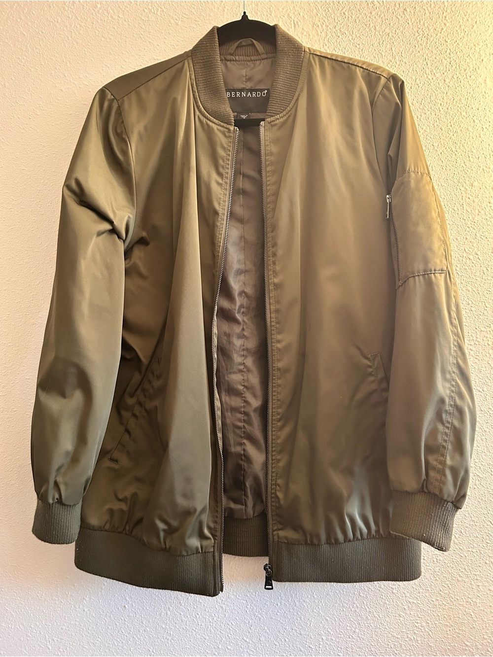 Bernardo Men's Olive Bomber Jacket with Ribbed Trim